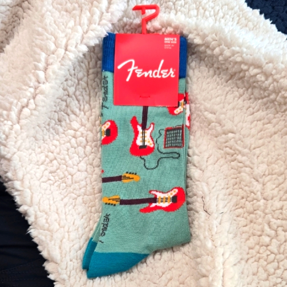 🌈4/$25 Fender Casual Socks Green and Blue Musical Design